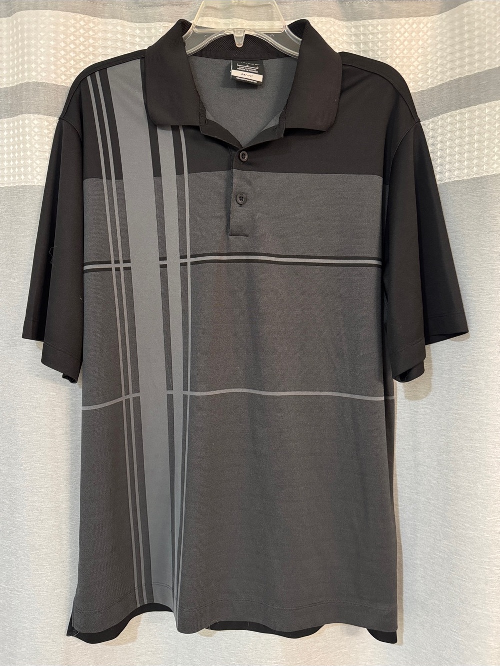 Nike Golf Black & Gray Striped Short-Sleeve Polo